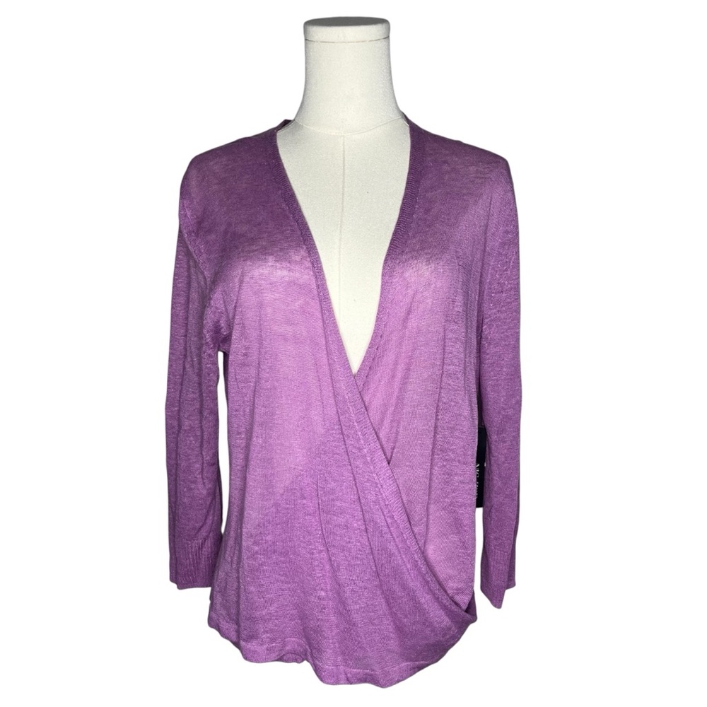 NEW Nic + Zoe Purple All Year 4 Way Lightweight Linen Blend Cardigan Topper - Picture 2 of 13